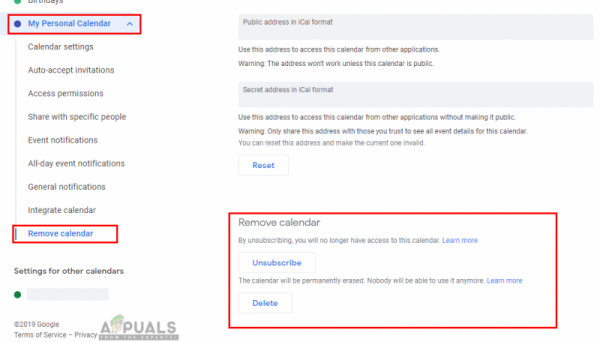 Как удалить / отказаться от подписки / скрыть календарь Google?