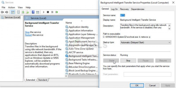 Исправлено: Windows не могла запустить фоновую интеллектуальную службу передачи (BITS).